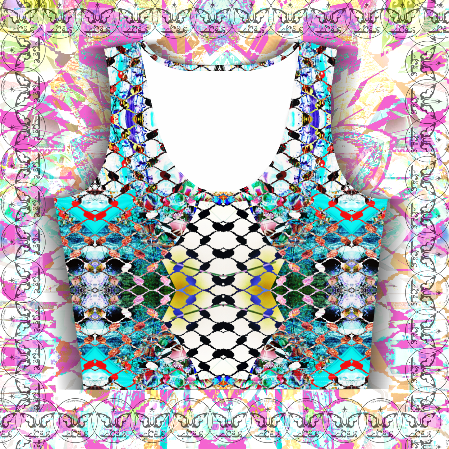 PSHYCHEDELIC KAFFIYEH JALAQA. CROP TOP
